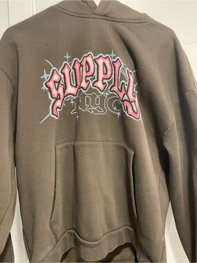 Men's Brown Crewneck Sweater with Pink Graphic